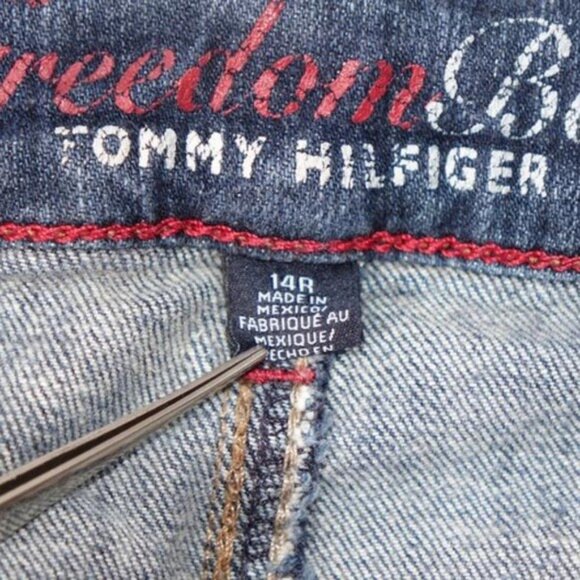 Y2K Tommy Hilfiger Freedom Bootcut Jeans Size 14R Stretch Flap Pockets - Picture 7 of 10